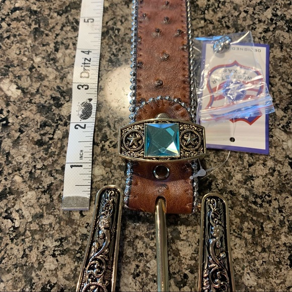 Men's West Star Texas Leather Bling Belt with Blue Crystal Conchos Size Large - Picture 11 of 11